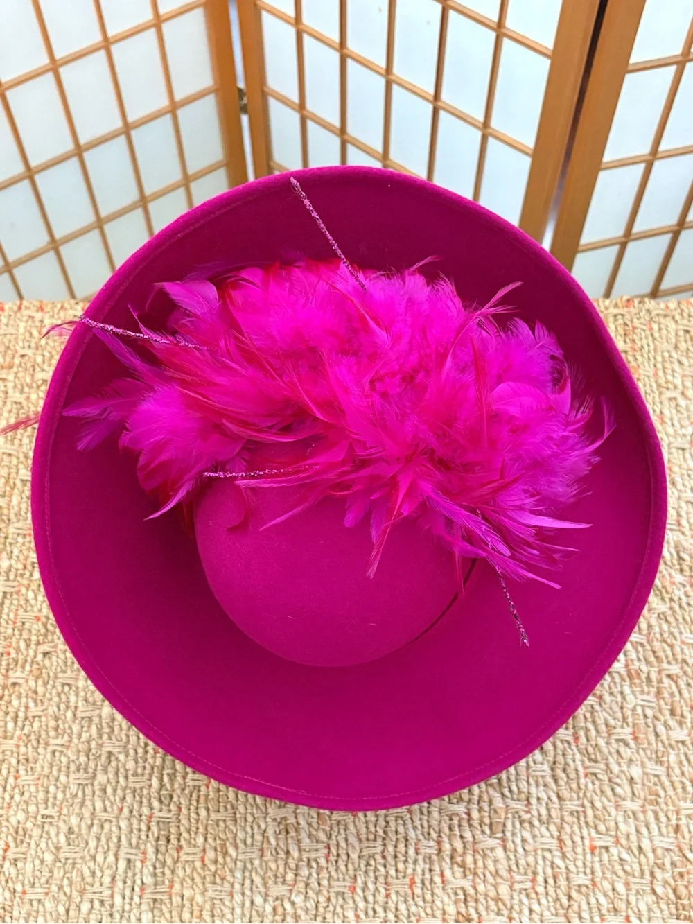 Vintage Deborah Fashions Fuchsia Feathered Felt Tilt Hat with Decorative Trim